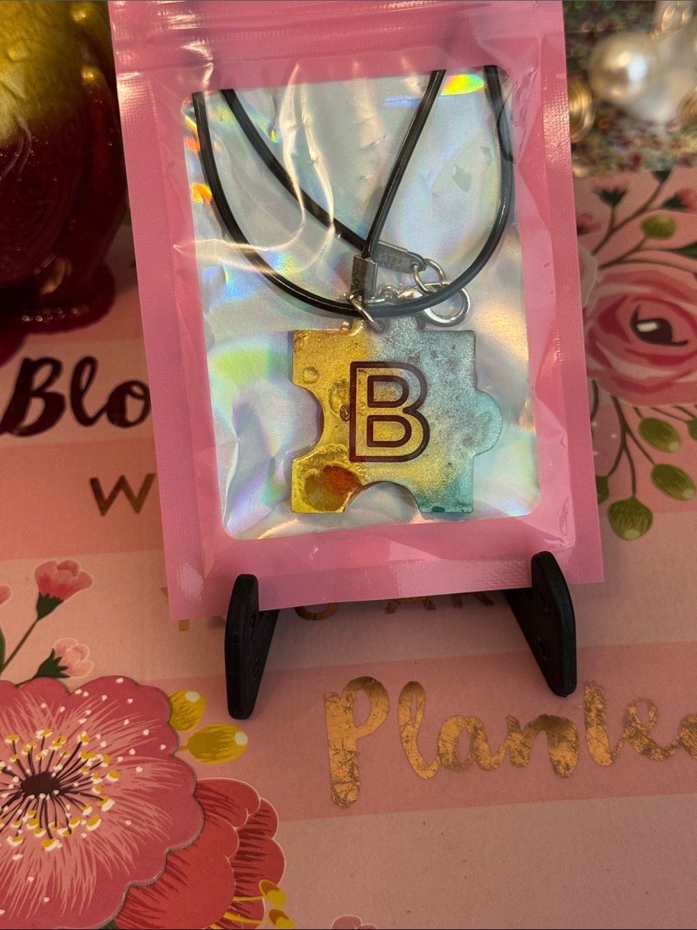 Initial B Puzzle Piece Autism Necklace in Gold and Silver
